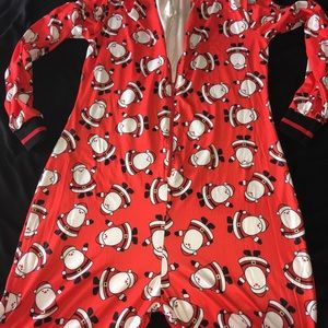 Adult Santa Onesie Womens Size Medium red white black, pointed hood
